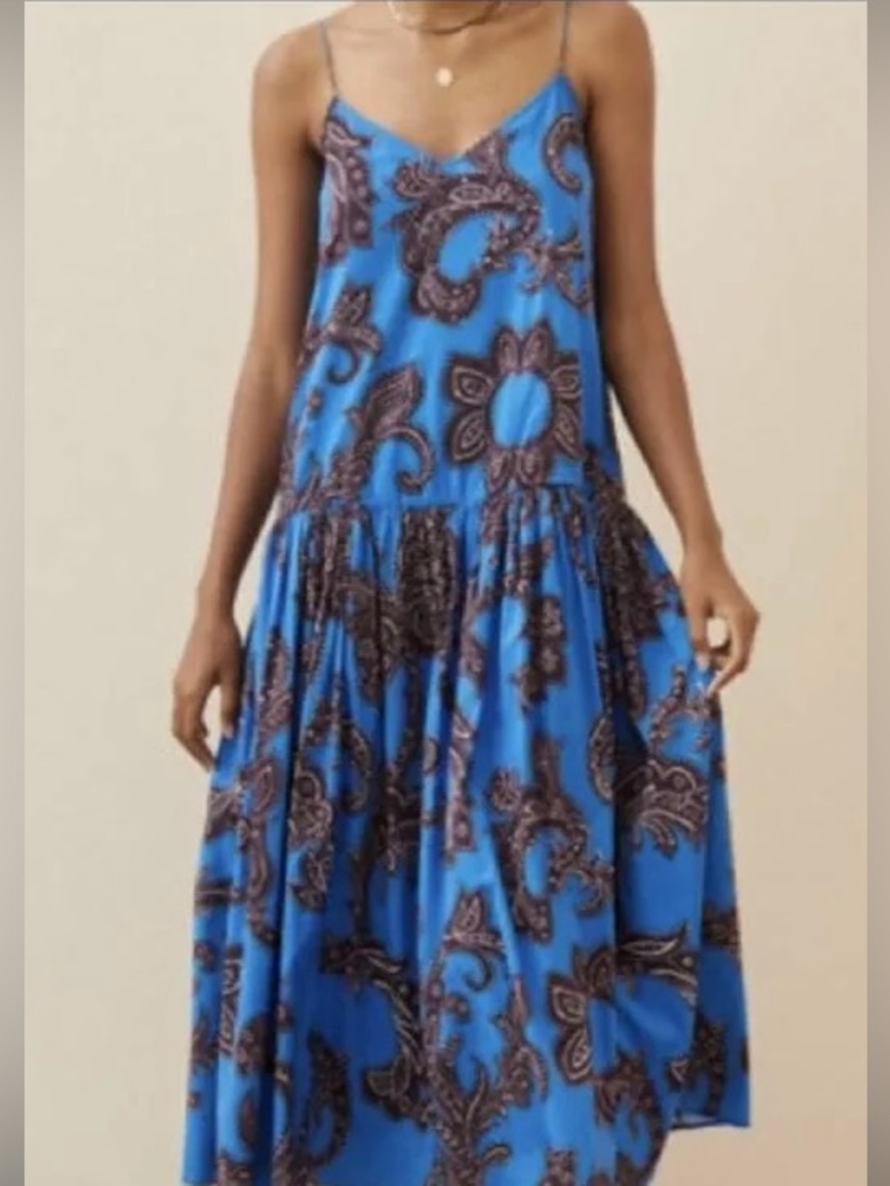 Atsu Flounced Maxi Dress in Blue with a Paisley Pattern, Size 2X, NWOT